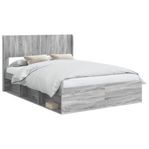 vidaXL Sengramme med oppbevaring og hodegavl Gr&aring; Sonoma 135 x 190 cm