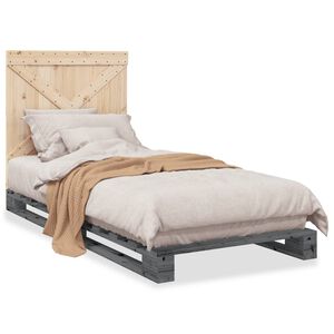 vidaXL Sengeramme med hodegavl gr&aring; 90x200 cm heltre furu
