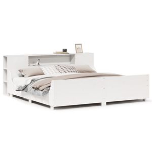 vidaXL Sengeramme med madrass hvit 200x200 cm heltre furu