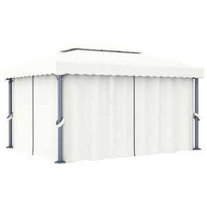 vidaXL Paviljong med gardin 4x3 m kremhvit aluminium