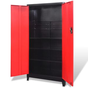 vidaXL Verkt&oslash;yskap med 2 d&oslash;rer st&aring;l 90x40x180 cm svart og r&oslash;d