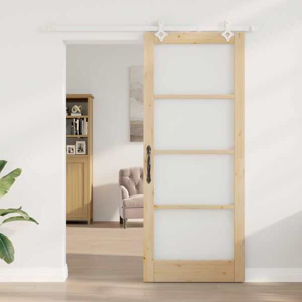 vidaXL Skyved&oslash;r Naturlig 86 x 211 cm Massivt furutre og glass