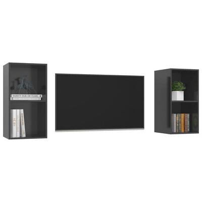 vidaXL Vegghengte TV-benker 2 stk høyglans grå sponplate
