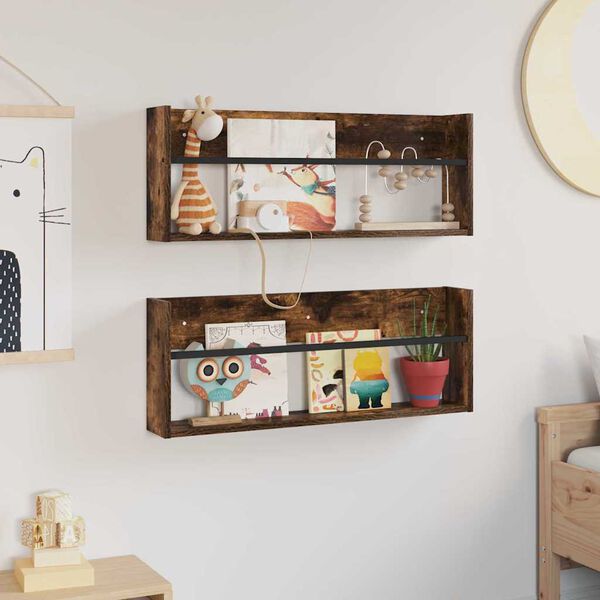 vidaXL Magasinreol 2 pcs R&oslash;kt eik 80 x 12 x 30 cm Konstruert tre