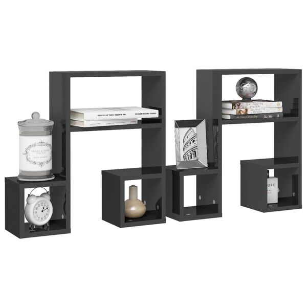 vidaXL Vegghyller 2 stk høyglans grå 50x15x50 cm konstruert tre