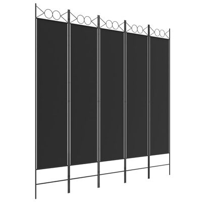 vidaXL Romdeler 5 paneler svart 200x200 cm stoff