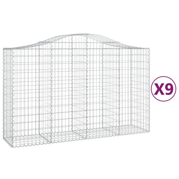 vidaXL Gabionkurver buede 9 stk 200x50x120/140 cm galvanisert jern
