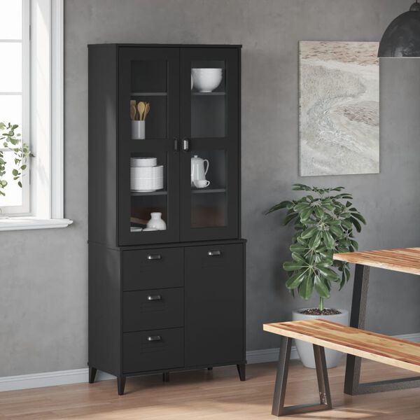 vidaXL Highboard VIKEN svart 80x40x190 cm heltre furu