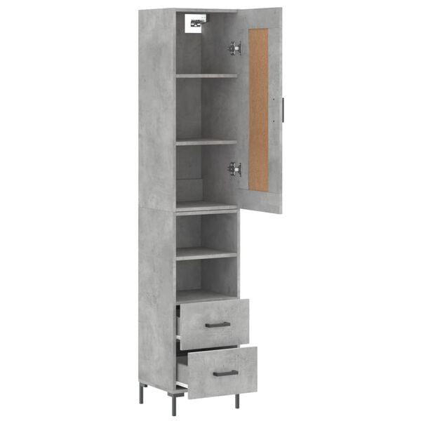 vidaXL Highboard betonggr&aring; 34,5x34x180 cm konstruert tre