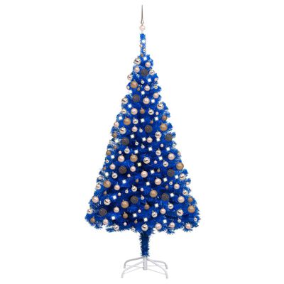 vidaXL Forhåndsbelyst kunstig juletre med kulesett blå 240 cm PVC
