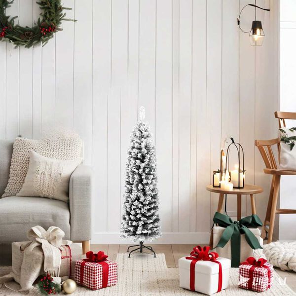 vidaXL Slankt kunstig juletre med flokket snø grønn 120 cm PVC