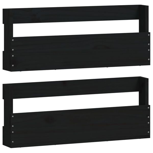 vidaXL Veggmonterte skohyller 2 stk svart 59x9x23 cm heltre furu