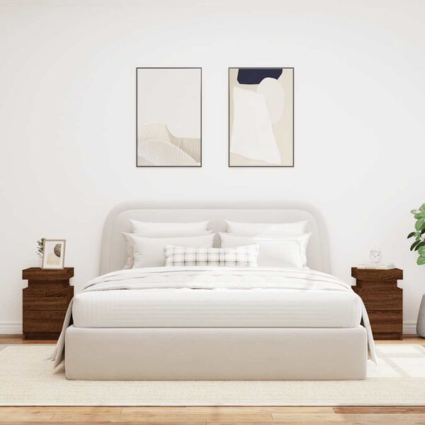 vidaXL Nattbord med LED 2 stk brun eik 35x39x55 cm