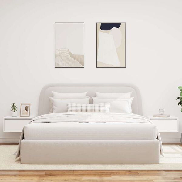 vidaXL Vegghengte nattbord med LED-lys 2 stk hvit