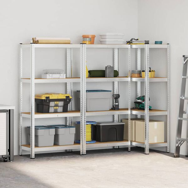 vidaXL Oppbevaringshyller 4 lag 3 stk s&oslash;lv st&aring;l og konstruert tre