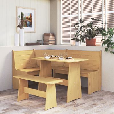 vidaXL Spisebord med benk honningbrun heltre furu