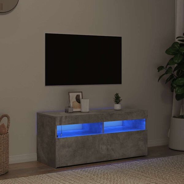 vidaXL TV-benk med LED-lys betonggrå 90x35x40 cm