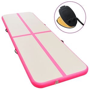 vidaXL Oppbl&aring;sbar gymnastikkmatte med pumpe 300x100x10 cm PVC rosa
