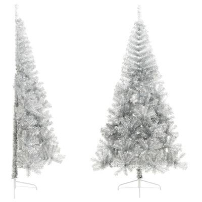 vidaXL Kunstig halvt juletre med stativ sølv 240 cm PET