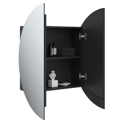 vidaXL Baderomsskap med rundt speil og LED svart 54x54x17,5 cm
