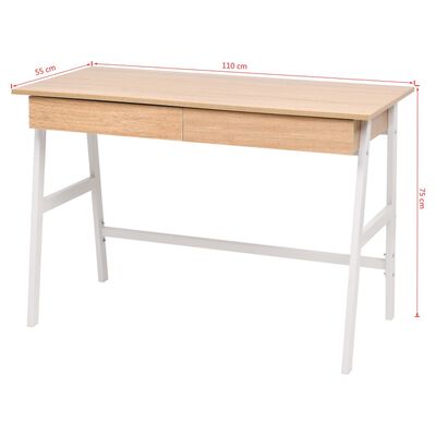 vidaXL Skrivebord 110x55x75 cm eik og hvit
