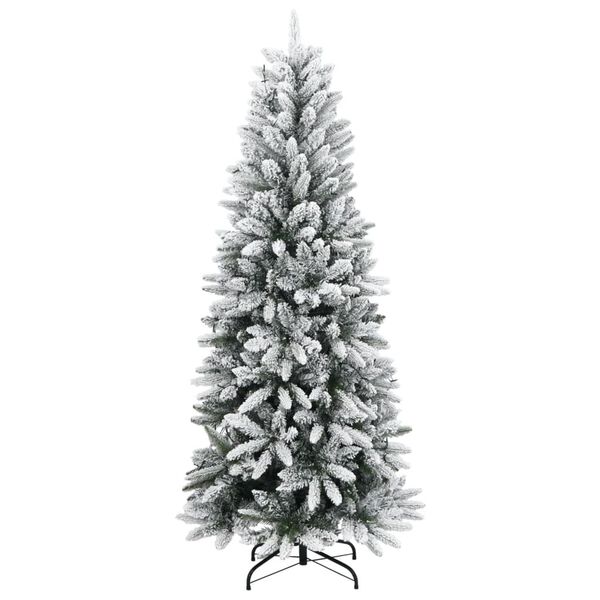 vidaXL Kunstig juletre med 300 LED flokket snø slankt 240 cm