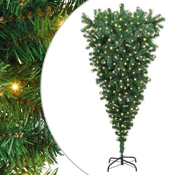 vidaXL Opp-ned Kunstig Forbelyst Juletre med 300 LED gr&oslash;nn 180 cm PVC