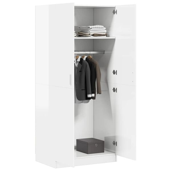 vidaXL Garderobe h&oslash;yglans hvit 80x52x180 cm konstruert tre