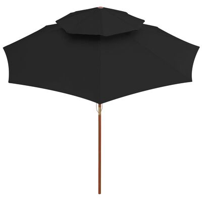 vidaXL Dobbel parasoll med trestang 270 cm svart