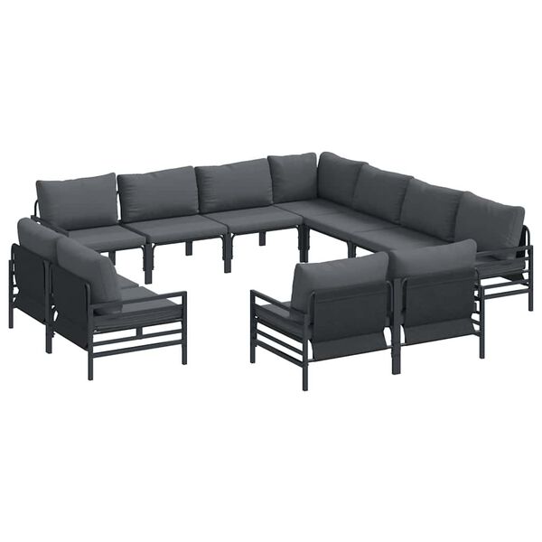 vidaXL Hagesofa Set med pute 11 pcs Svart St&aring;l