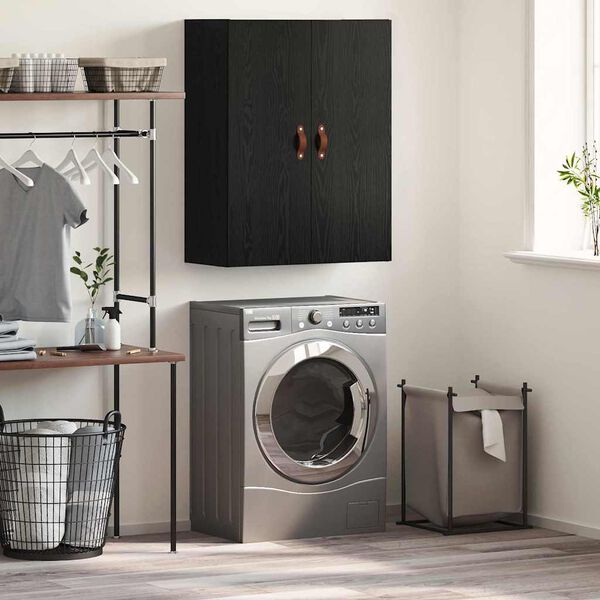 vidaXL Veggskap Veggmontert Svart Eik 69,5 x 34 x 90 cm Konstruert tre