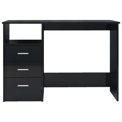 vidaXL Skrivebord med skuffer høyglans svart 110x50x76 cm sponplate