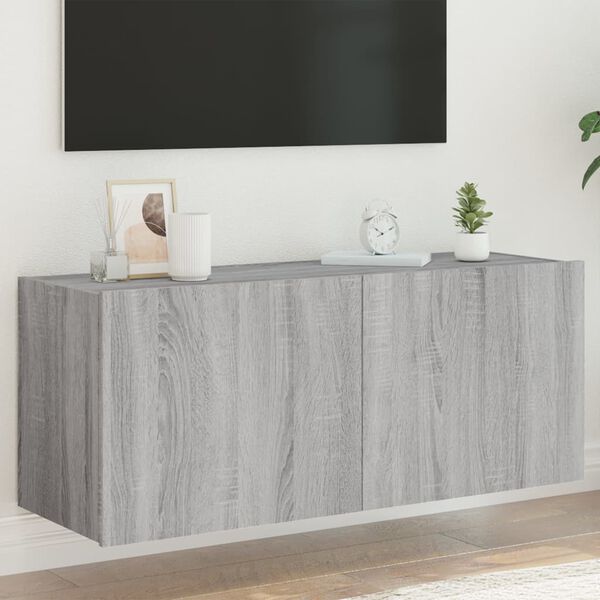 vidaXL Vegghengt TV-benk med LED gr&aring; sonoma 100x35x41 cm