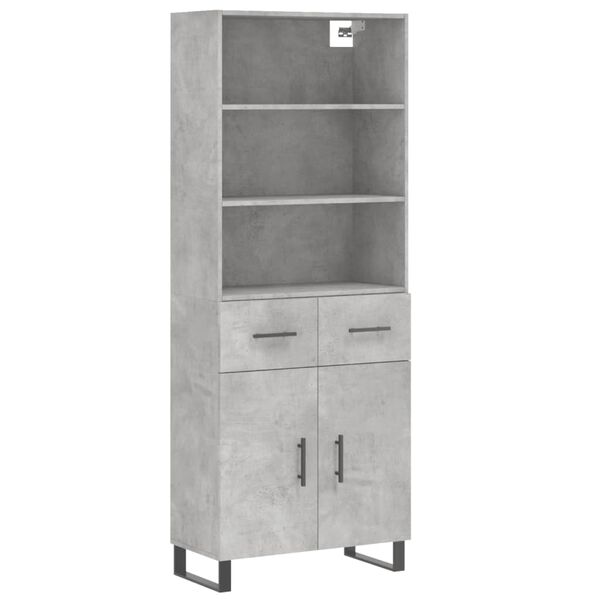 vidaXL Highboard betonggr&aring; 69,5x34x180 cm konstruert tre