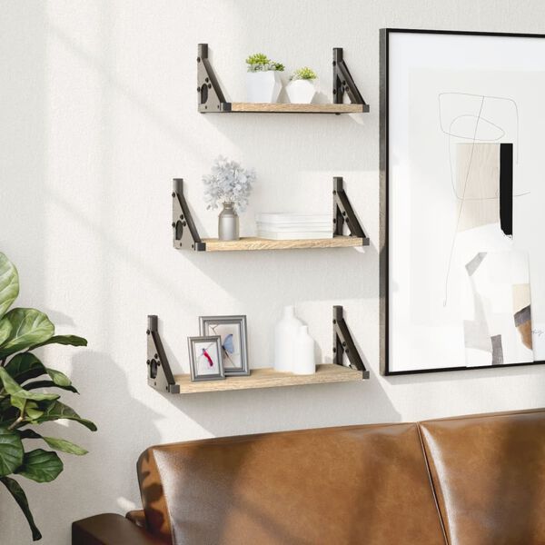 vidaXL Vegghyllesett 3 stk sonoma eik konstruert tre