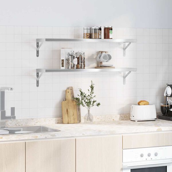vidaXL Vegghyller 2 stk 100x23,5 cm s&oslash;lv rustfritt st&aring;l