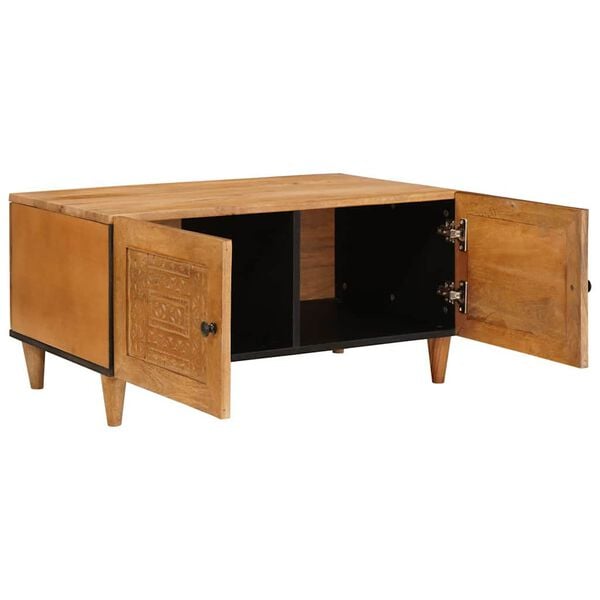 vidaXL Kaffebord med d&oslash;r Lys Brun 80 x 50 x 40 cm Massivt akasietre