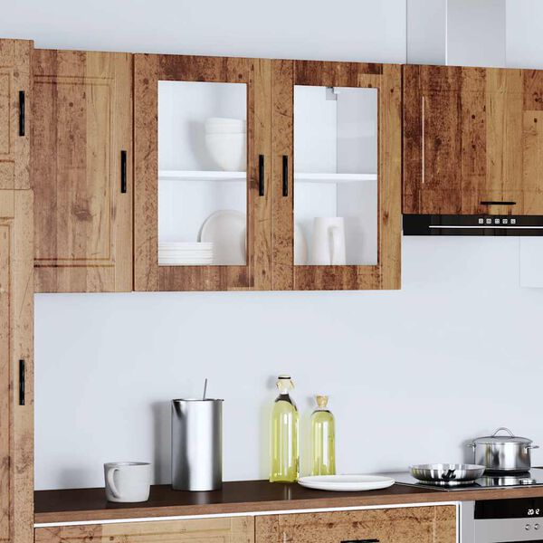 vidaXL Veggmontert kj&oslash;kkenskap med glassd&oslash;r Porto gammelt tre