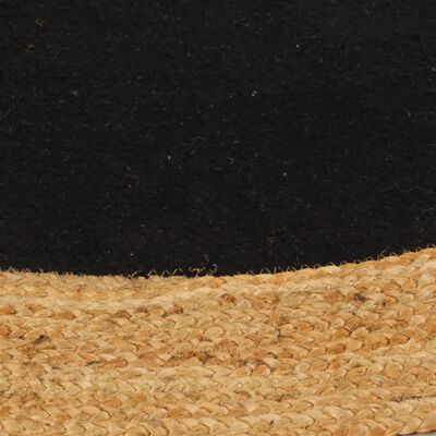 vidaXL Teppe flettet svart og naturlig 90 cm jute og bomull rund