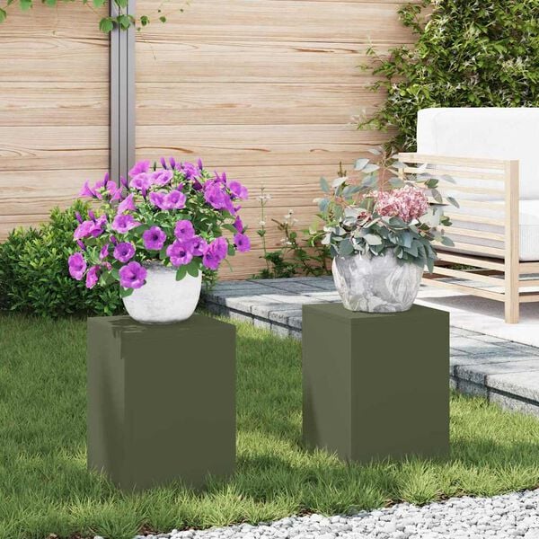 vidaXL Planteholder 2 pcs Olivengrønn 24 x 24 x 35 cm Stål