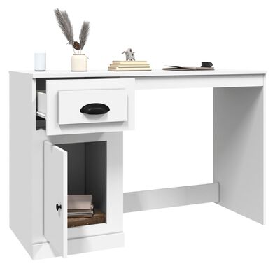vidaXL Skrivebord med skuff hvit 115x50x75 cm konstruert tre