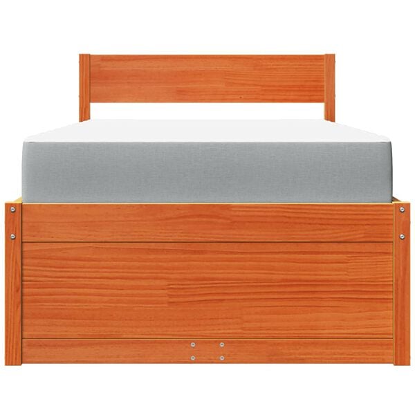vidaXL Seng med skuffer og madrass voksbrun 90x200 cm heltre furu