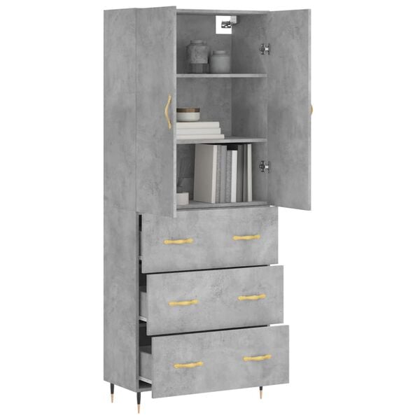 vidaXL Highboard betonggr&aring; 69,5x34x180 cm konstruert tre