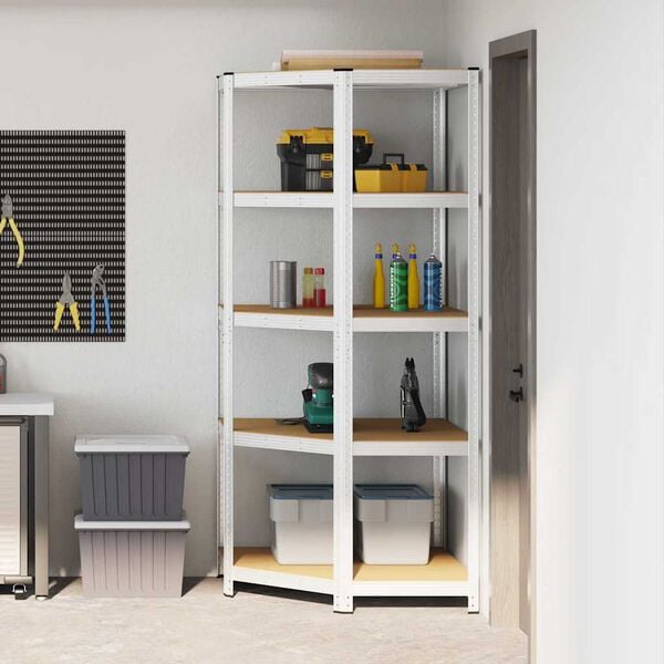 vidaXL Hj&oslash;rnehylle med hylle s&oslash;lv 90 x 90 x 198 cm Konstruert tre