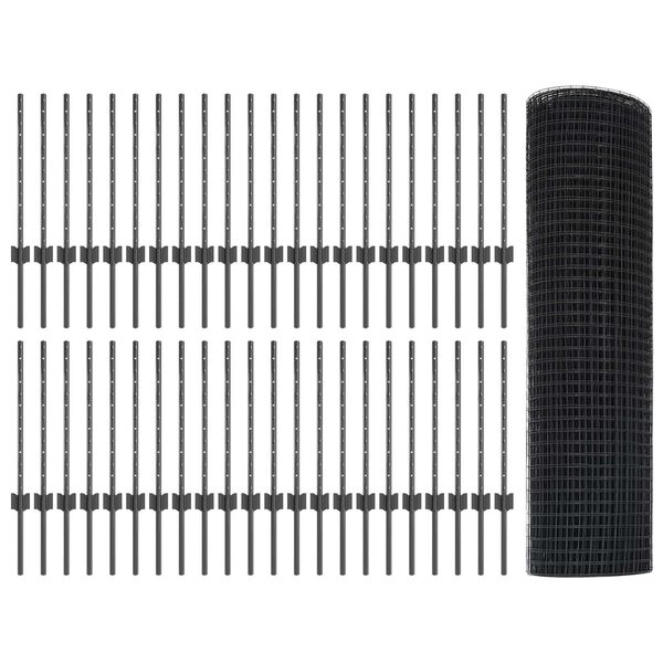 vidaXL Gjerde med stolpe Gr&aring; 0,5 x 100 m St&aring;l og PVC