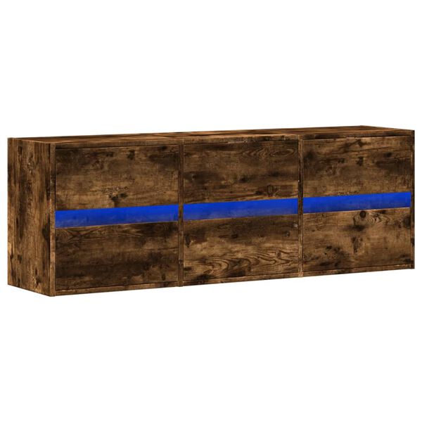 vidaXL Vegghengt TV-benk med LED røkt eik 130x31x45 cm