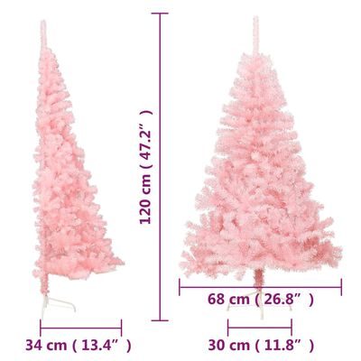 vidaXL Kunstig juletre halvt med stativ rosa 120 cm PVC
