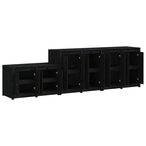 vidaXL Utekj&oslash;kkenskap 3 stk svart heltre furu