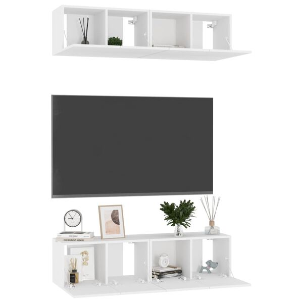 vidaXL TV-benker 4 stk hvit 60x30x30 cm konstruert tre