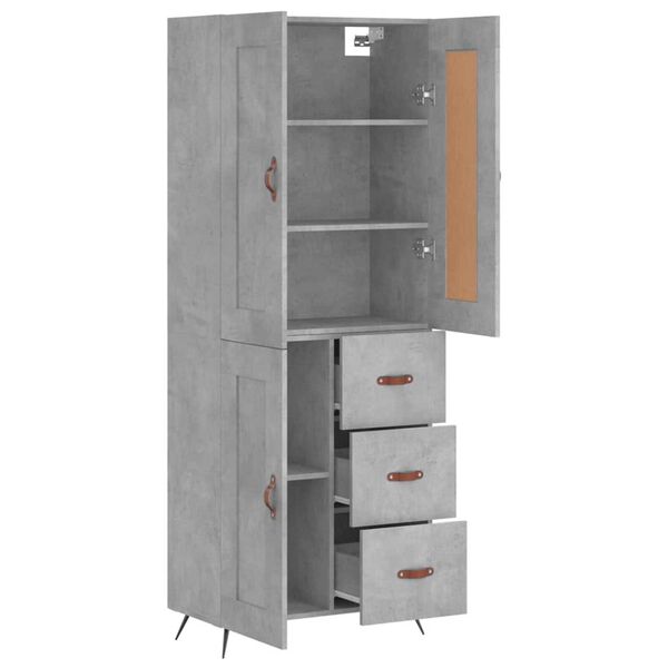 vidaXL Highboard betonggr&aring; 69,5x34x180 cm konstruert tre